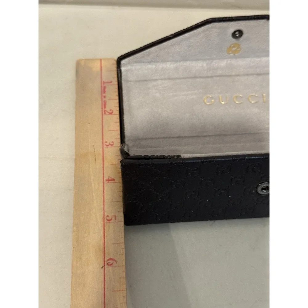 GUCCI Brown Embossed Leather Hardshell Folding Triangle Glasses Case Suede
